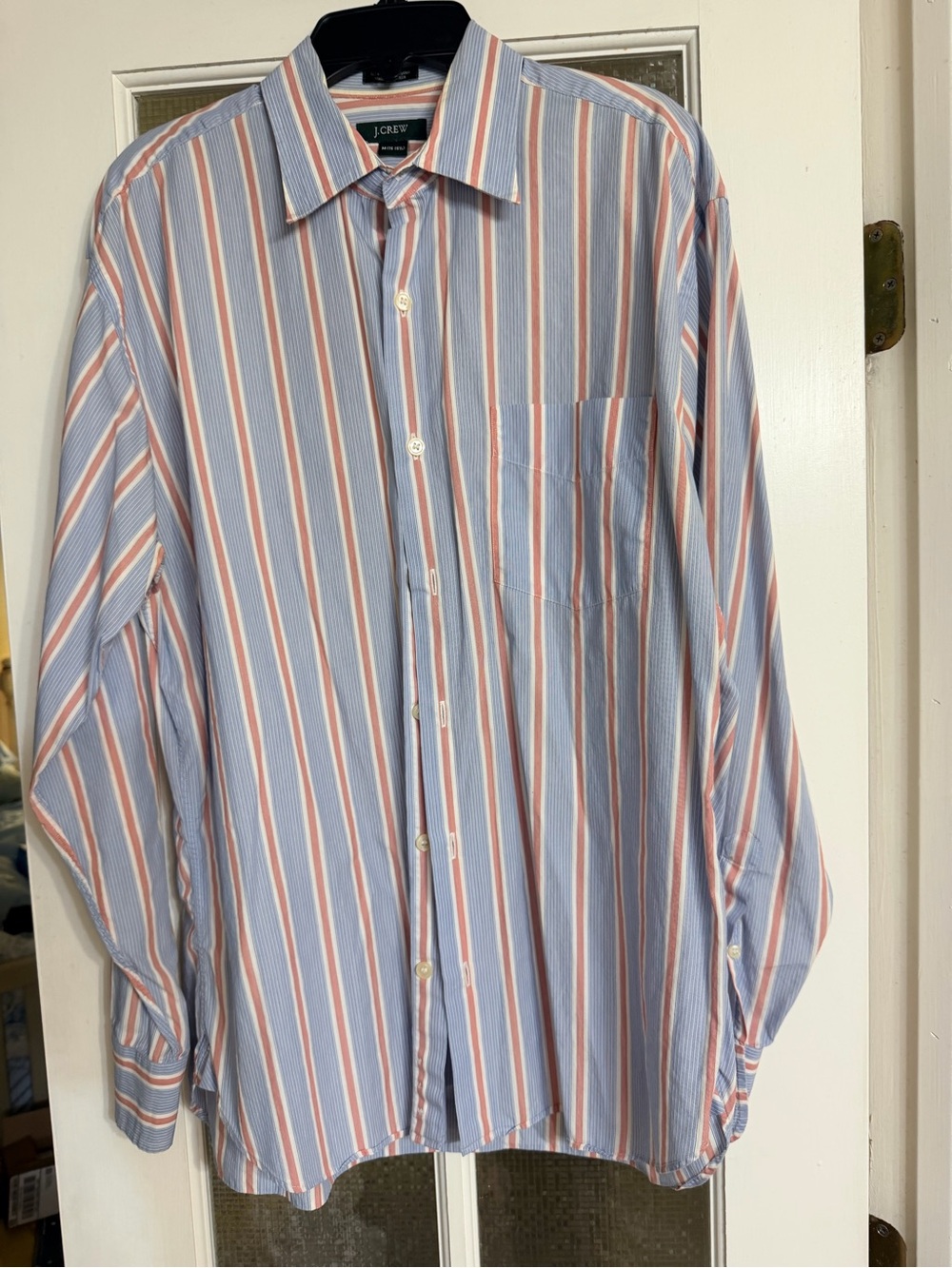 J. Crew Men’s Blue, White & Red Vertical Stripe Dress Shirt